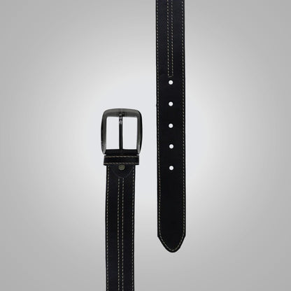 Men's Black Leather Belt with White Contrast Stitching