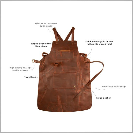 Men's Brown Lambskin Cross-Back Leather Apron