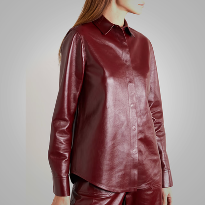 New Women's Buttery Soft Red Leather Shirt