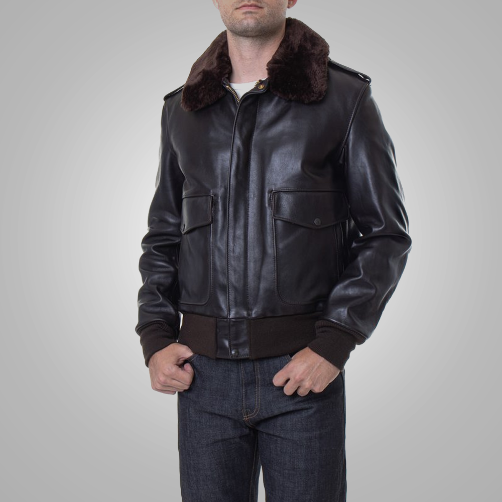 Men's Brown RAF A2 Cowhide Leather Flight Jacket - Classic Aviator Style