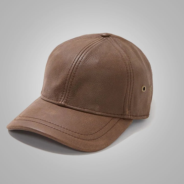 New Men's Sheepskin Brown Leather Baseball Cap