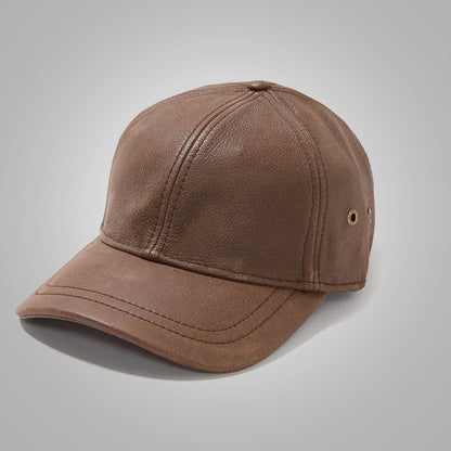 New Men's Sheepskin Brown Leather Baseball Cap