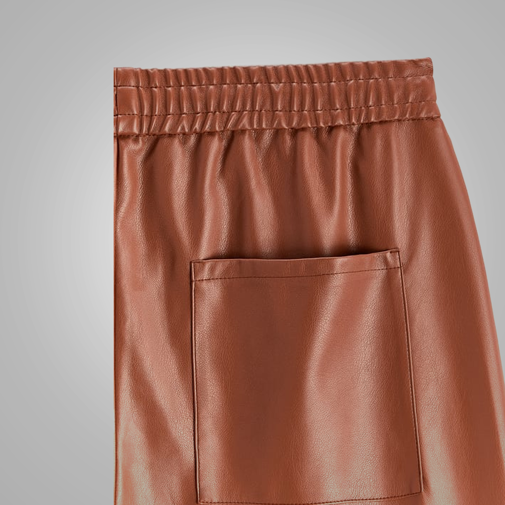 Men's Brown Leather Moto Biker Pants in Real Sheepskin