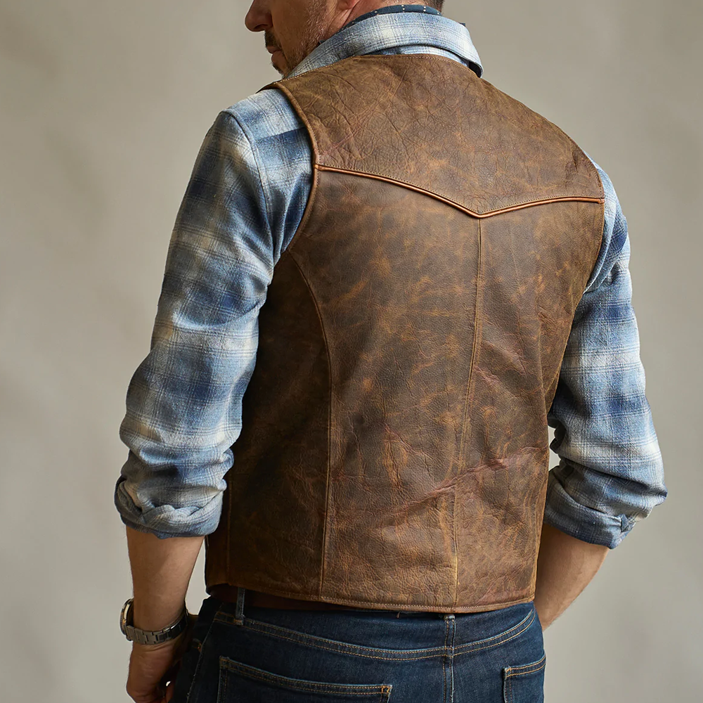 Brown Men’s Western Cowboy Biker Leather Vest