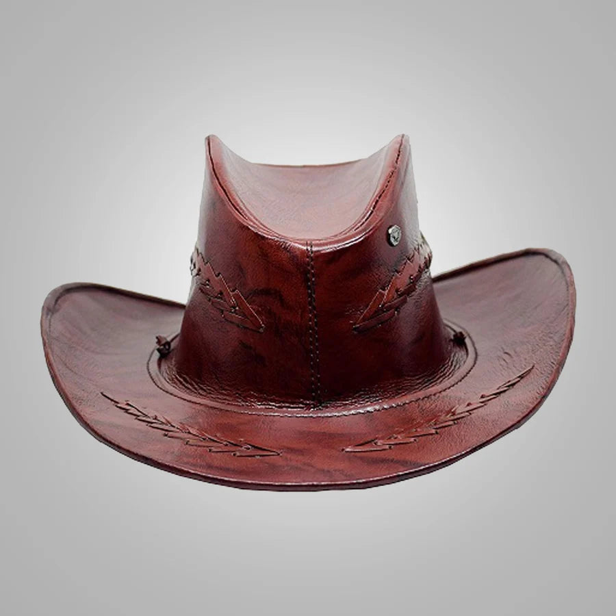 Men's Shiny Brown Western Leather Cowboy Hat

