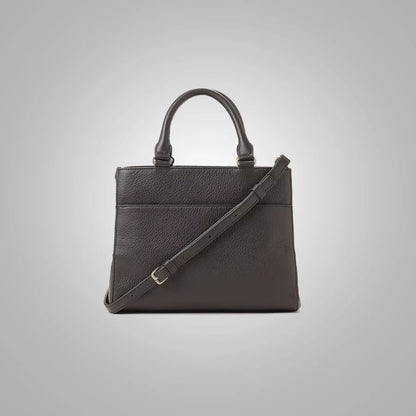 Women's Brown Grained Leather Bag with Inside Zipped Pocket