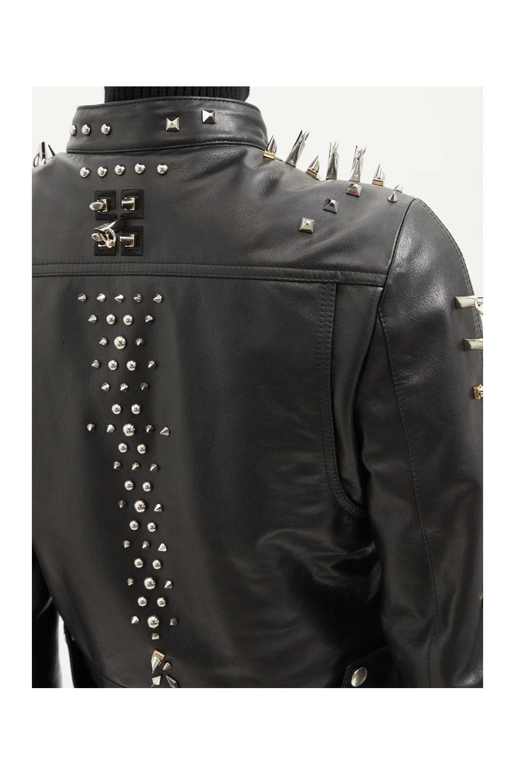 Black Women’s Long Silver Spiked Studded Motorcycle Leather Jacket