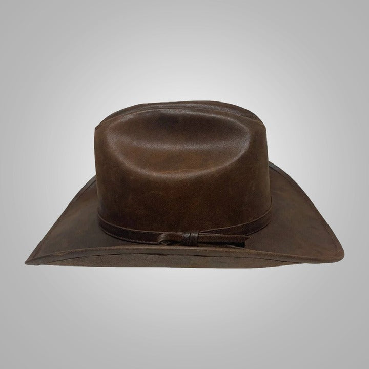 Women’s Brown Lambskin Leather Cattleman Cowboy Hat