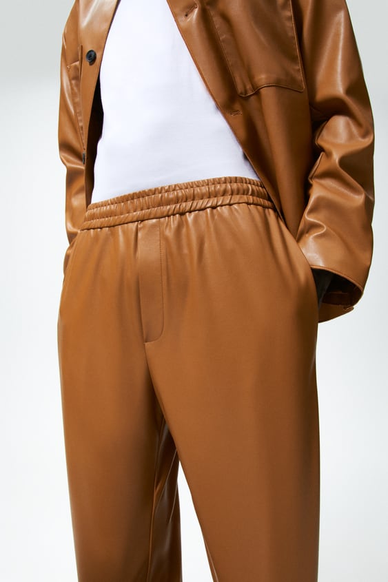 Men's Brown Leather Biker Pants in Real Sheepskin