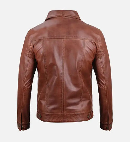 Avanzar Men’s Harrington Brown Leather Trucker Jacket