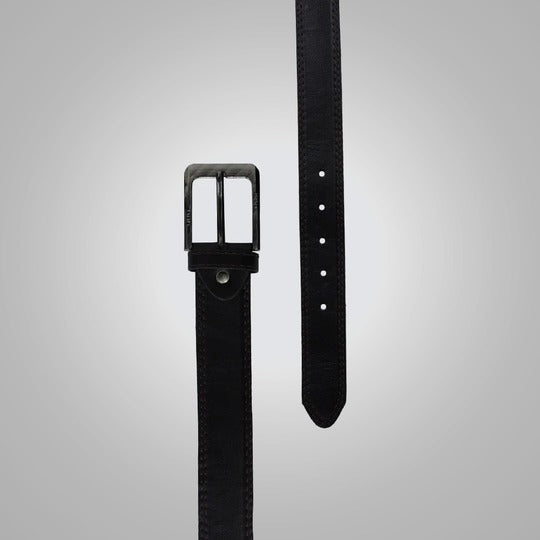 New Men's Black Double-Stitched Best Leather Belt