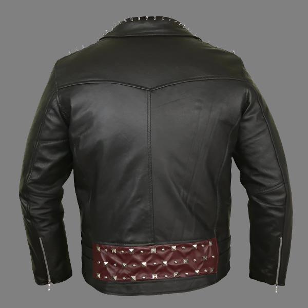 Edgy Black Leather Biker Jacket with Red Quilted Lining