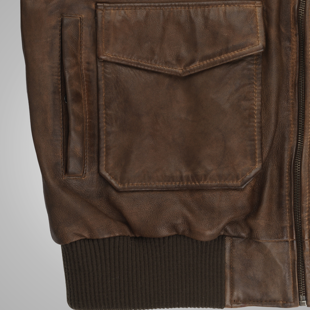 Men's Brown Waxed Sheepskin Aviator Leather Flight Jacket