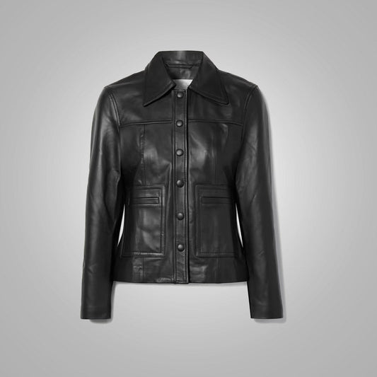 Women's Smooth Buttery Soft Black Leather Shirt