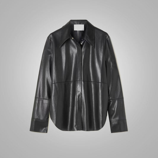 Women's Black Supple Soft Slim Leather Shirt