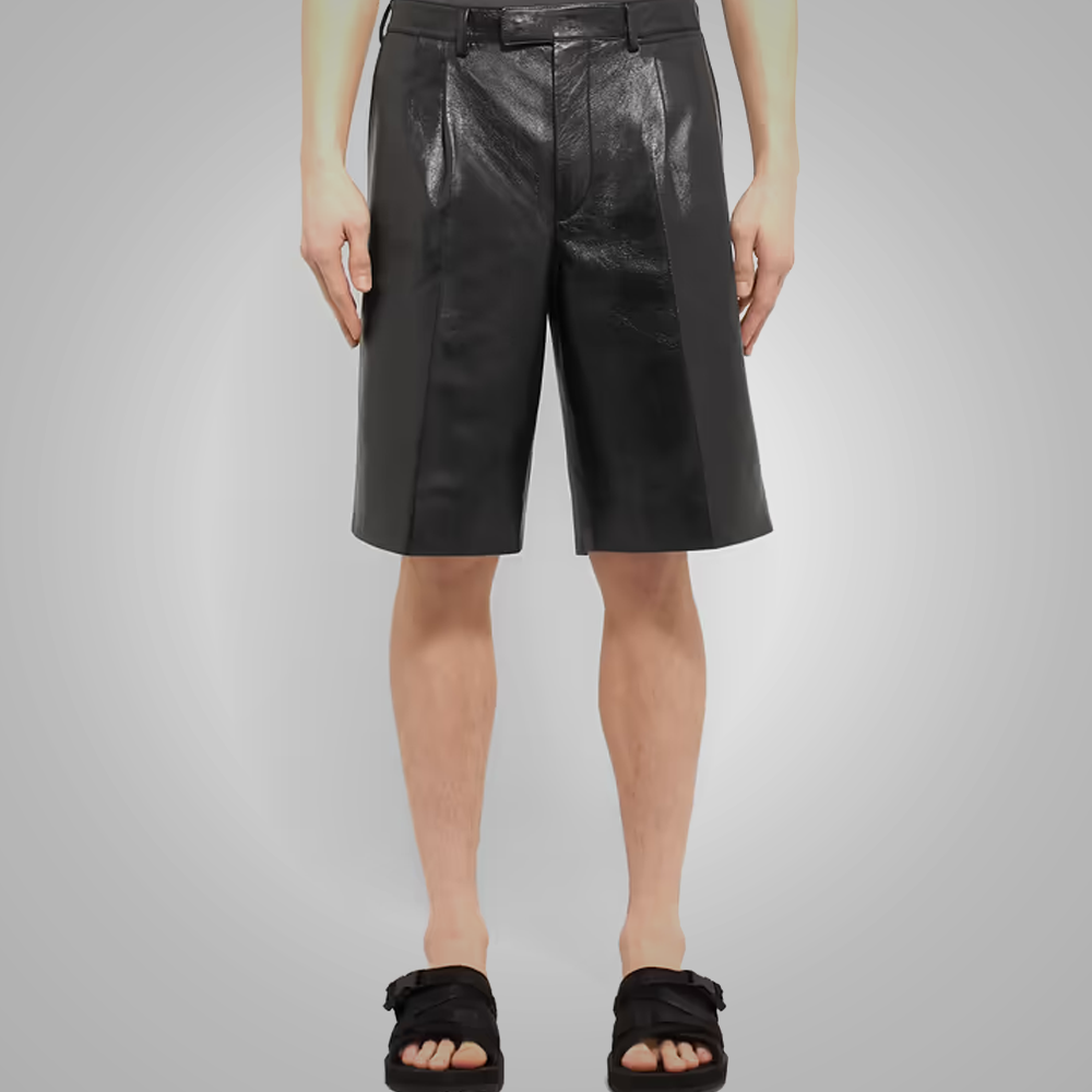 Mens Black Leather Shorts