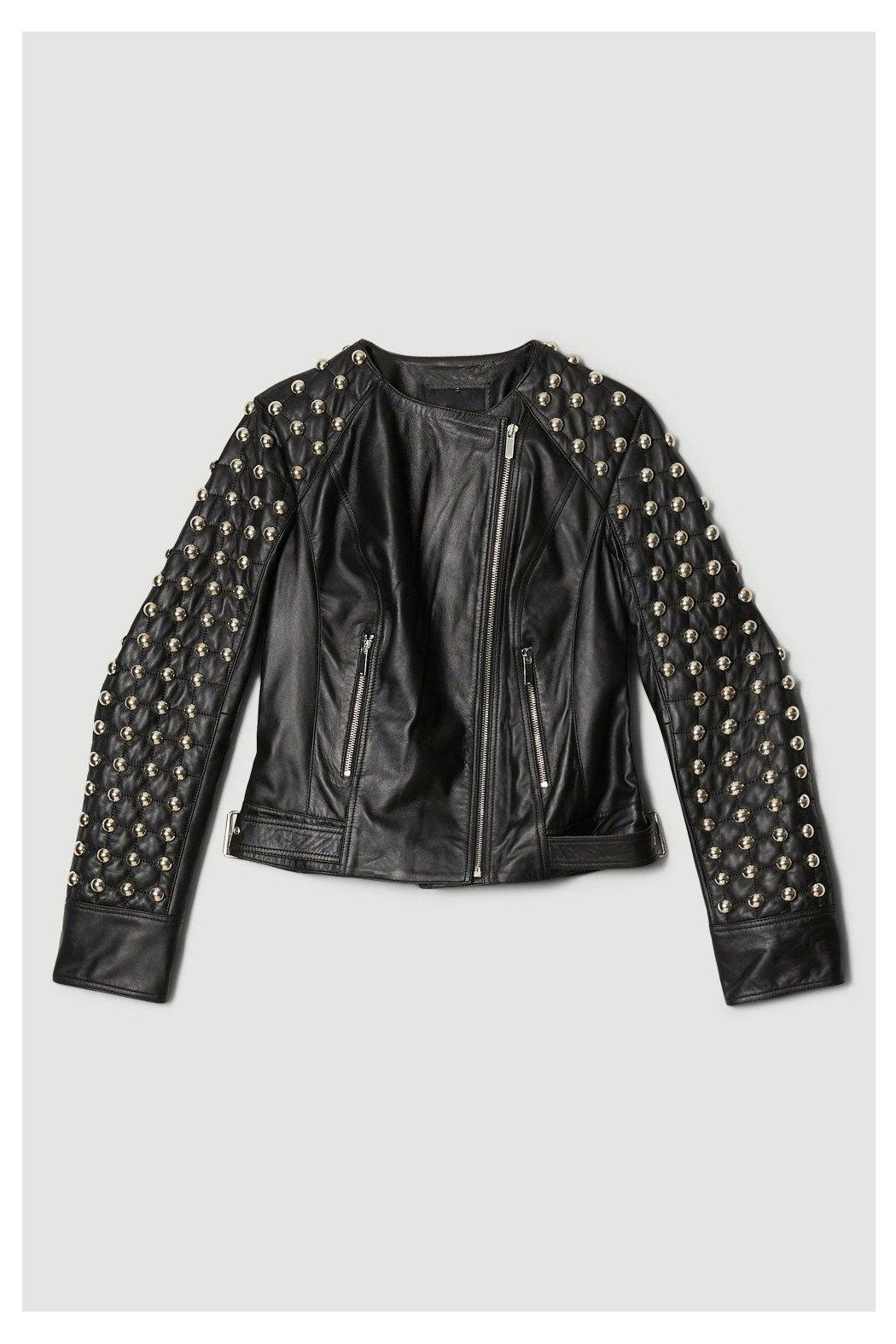 Black Women’s Silver Spiked Studded Leather Jacket