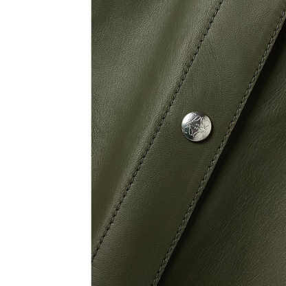 New Women's Green Soft Leather Shirt with Smart Collar