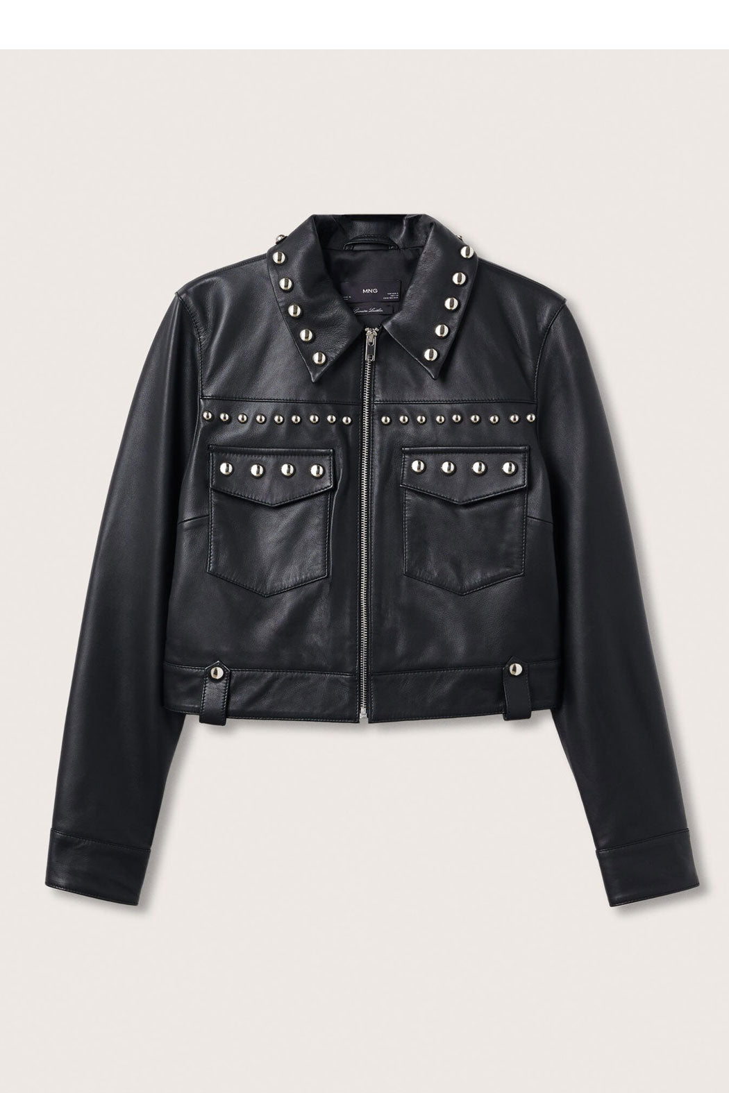 Black Women’s Silver Spiked Studded Retro Motorcycle Leather Jacket