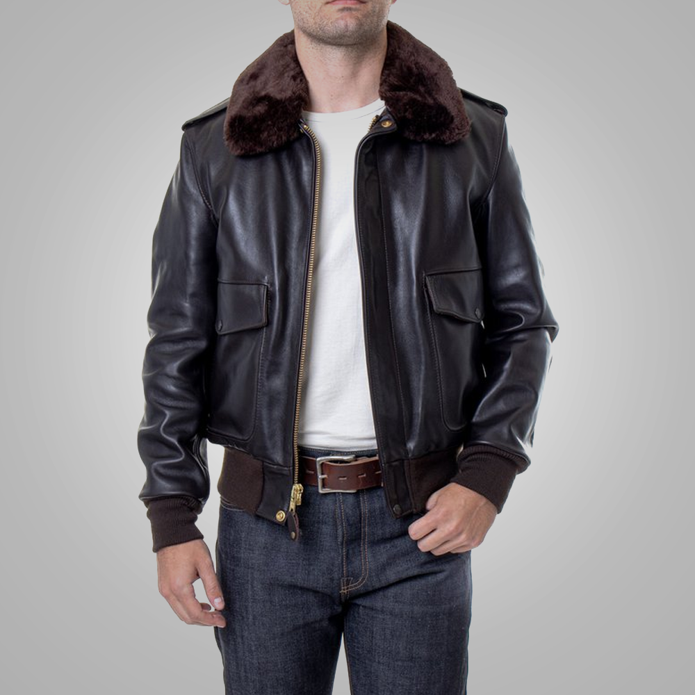 Men's Brown RAF A2 Cowhide Leather Flight Jacket - Classic Aviator Style