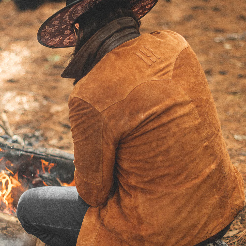 Men's Brown Suede Leather Western Jacket with Fringes