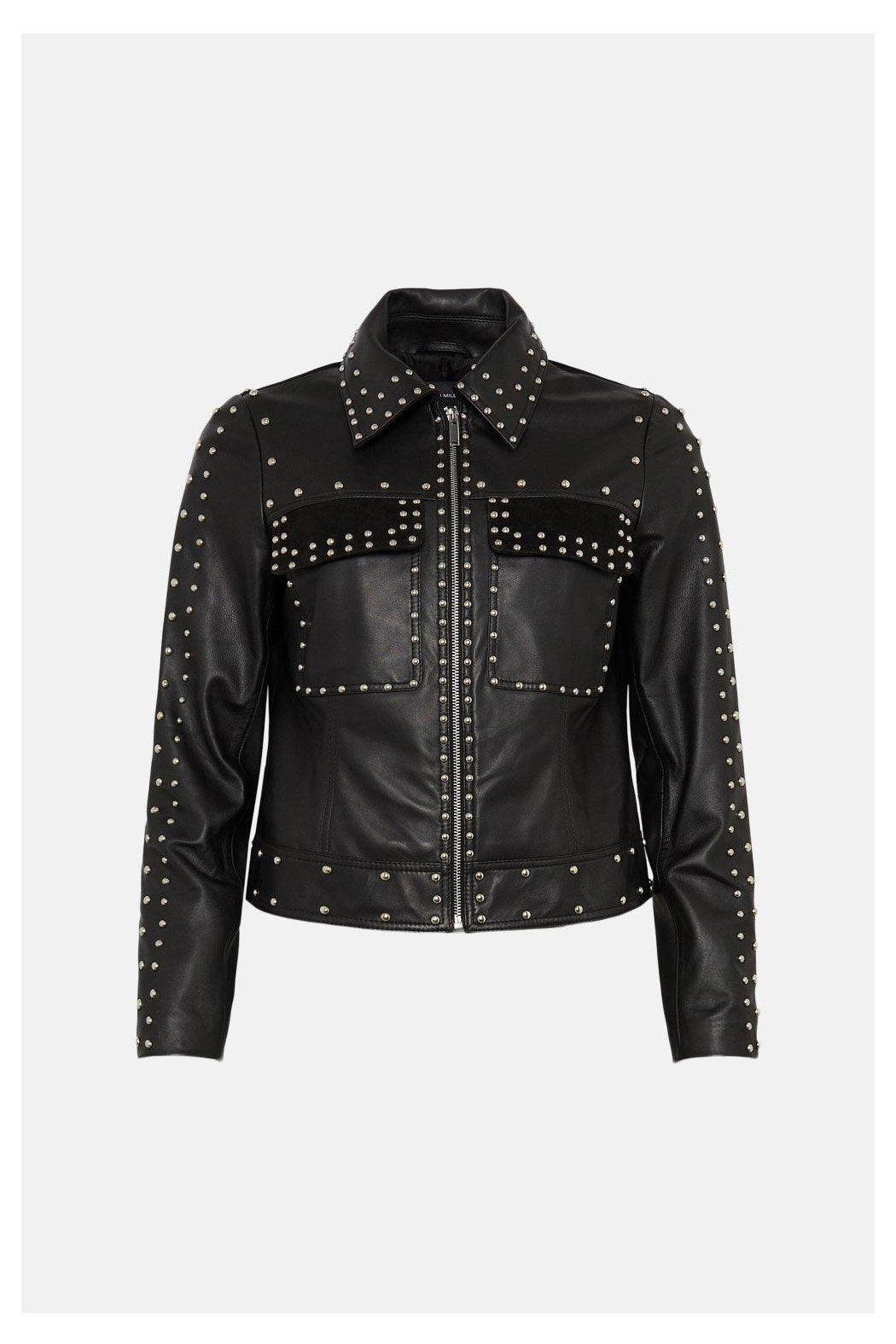 Women’s Black Silver Spiked Studded Leather Biker Jacket