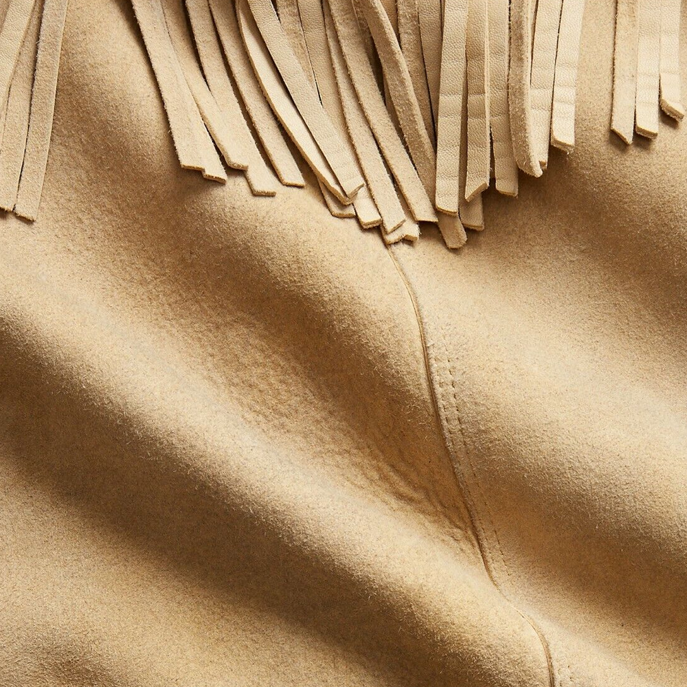 Men's Brown Western Suede Leather Jacket with Beaded Fringes