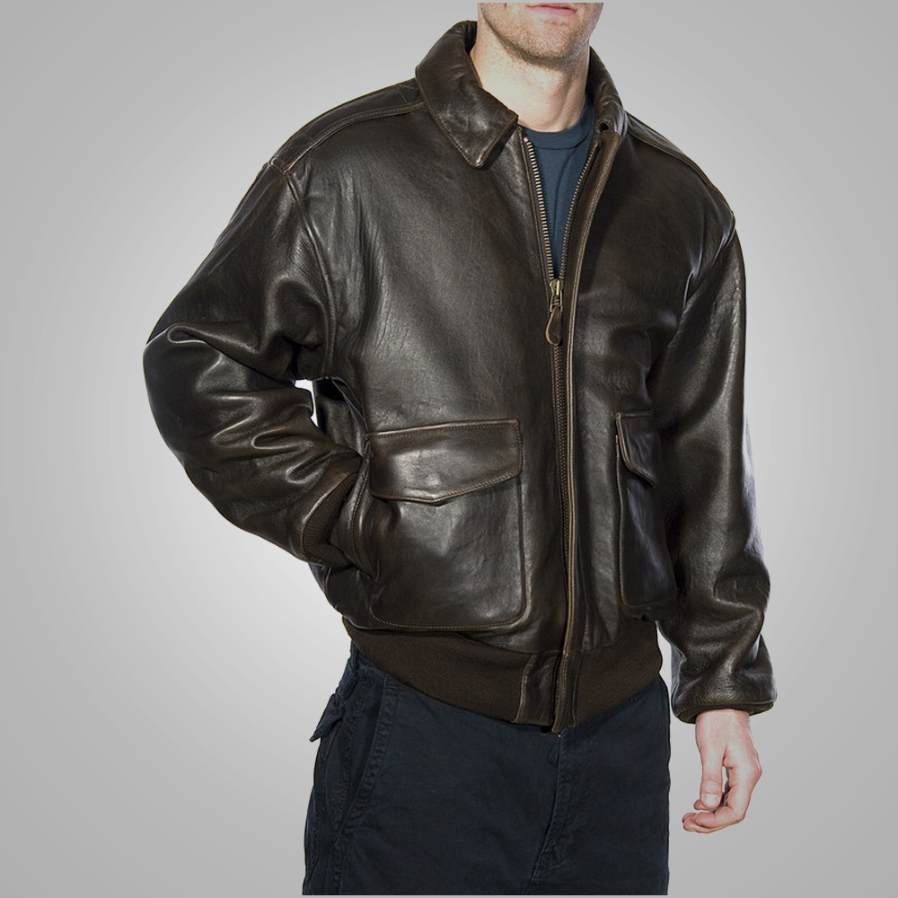 Men's Vintage Lambskin A2 Brown Flying Leather Jacket - Classic Aviator Style