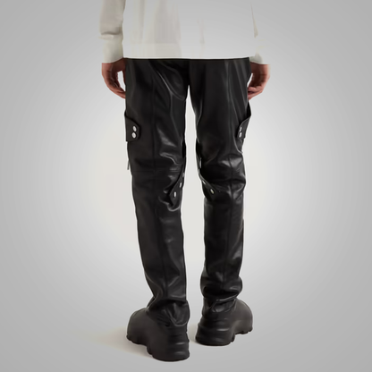 Black Men's Sheepskin Fashion Leather Biker Pants