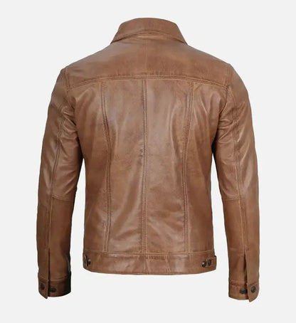 Avanzar Men’s Camel Trucker Leather Jacket
