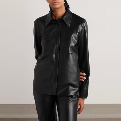 Women's Black Supple Soft Slim Leather Shirt