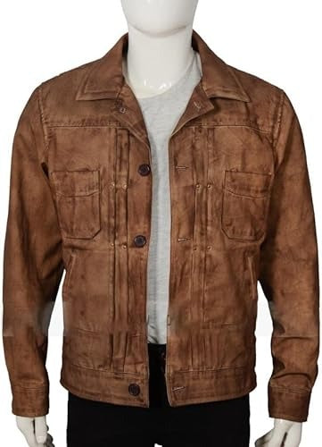 HIDE & SEEK Men's Vintage Waxed Brown Cowboy Luke Trucker Dutton Leather Jacket