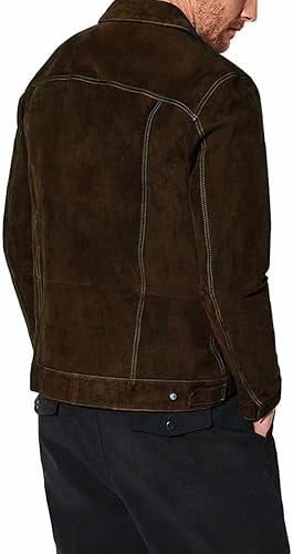 "Men's Suede Leather Trucker Jacket Western Style Cowboy Suede Jacket"