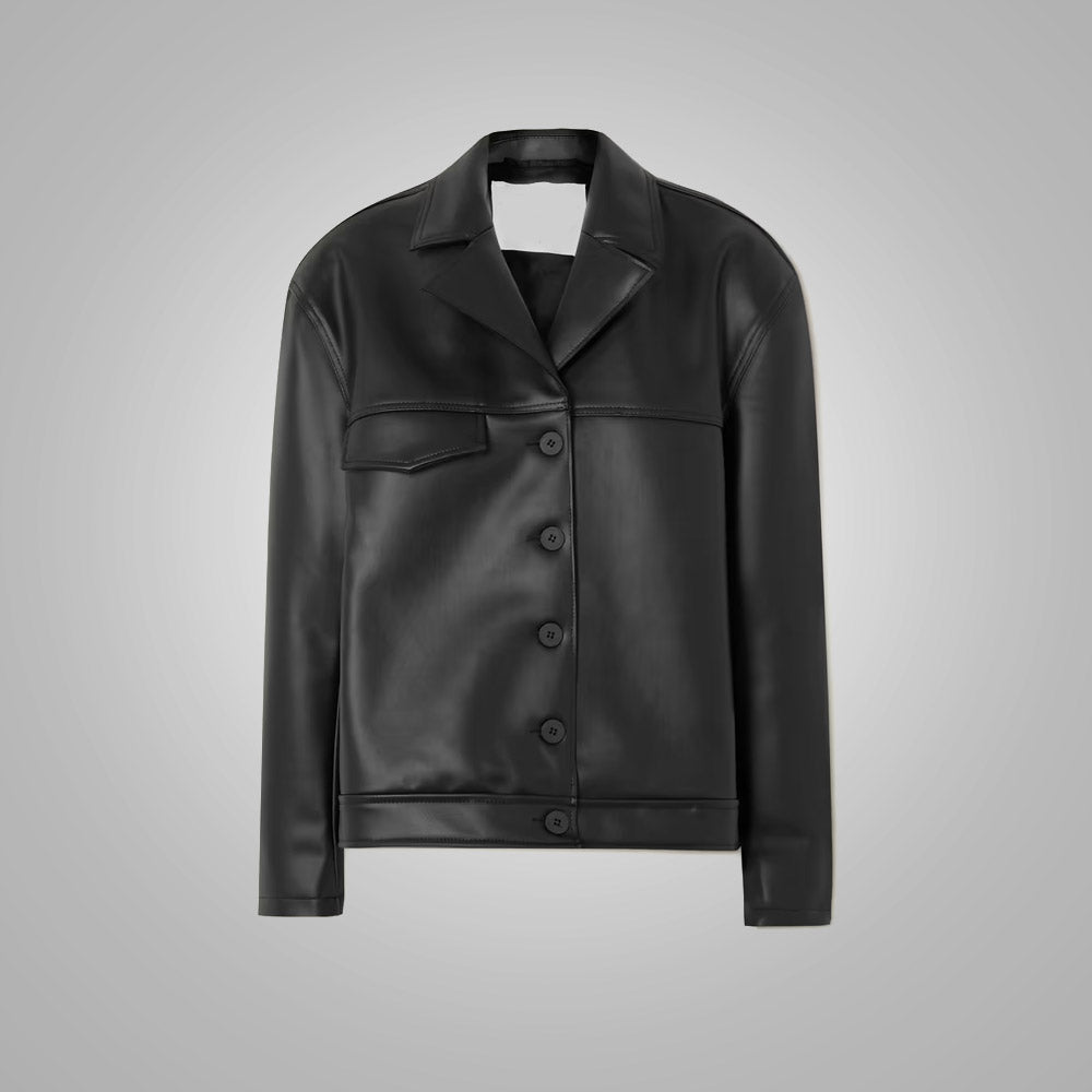 Women's Black Smooth Soft-Fit Leather Shirt