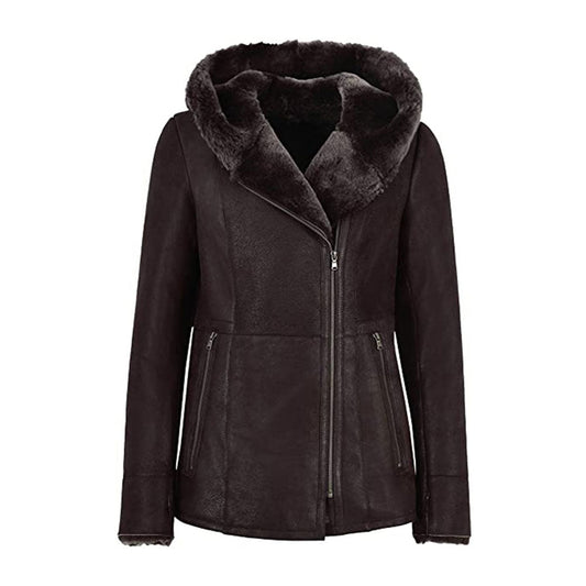 Women’s Hooded Fur Shearling Long Jacket