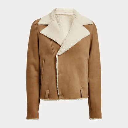 Women’s Beige Cropped Shearling Leather Jacket