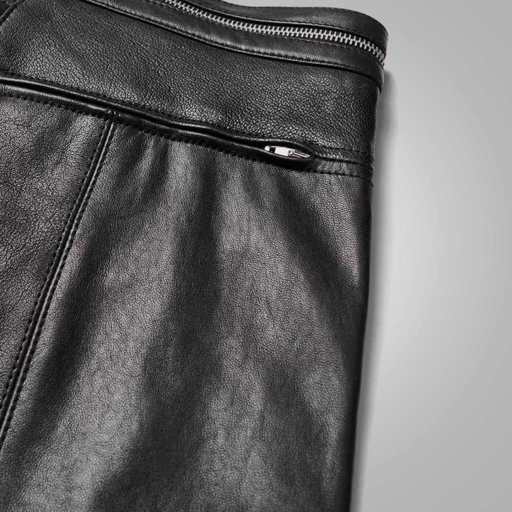 Black Men's Sheepskin Fashion Leather Biker Pants