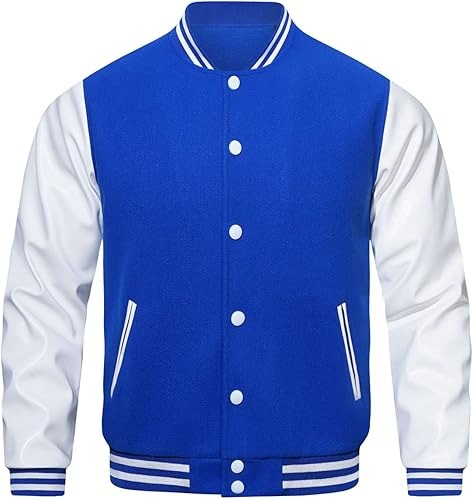 HOOD CREW Men’s Varsity Jacket original Leather Sleeve Letterman College Baseball Jacket