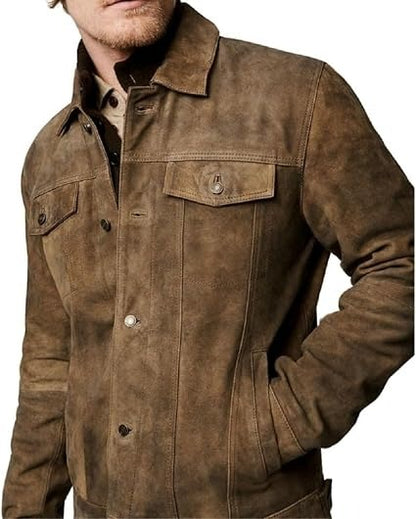 Premium Vintage Trucker Suede Leather Jacket for Men