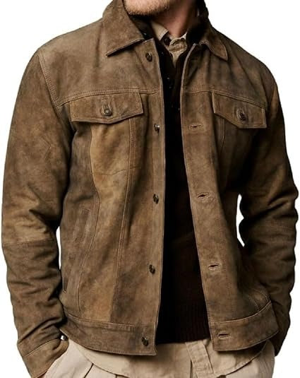 Premium Vintage Trucker Suede Leather Jacket for Men