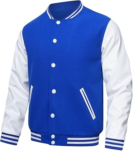 HOOD CREW Men’s Varsity Jacket original Leather Sleeve Letterman College Baseball Jacket