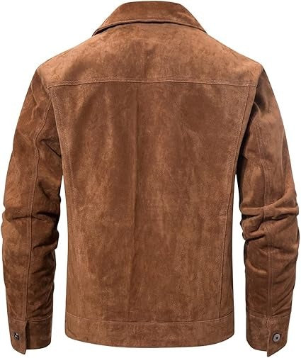 FLAVOR Men's Suede Leather Jacket Trucker Coat