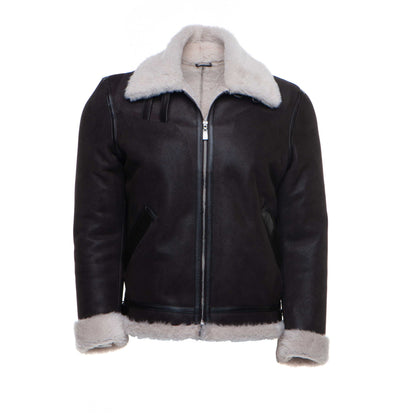 Hampton's Classic Brown Bomber Aviator Shearling Jacket with Collar Belt