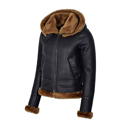 Women’s Black Hooded B3 Flying Shearling Jacket