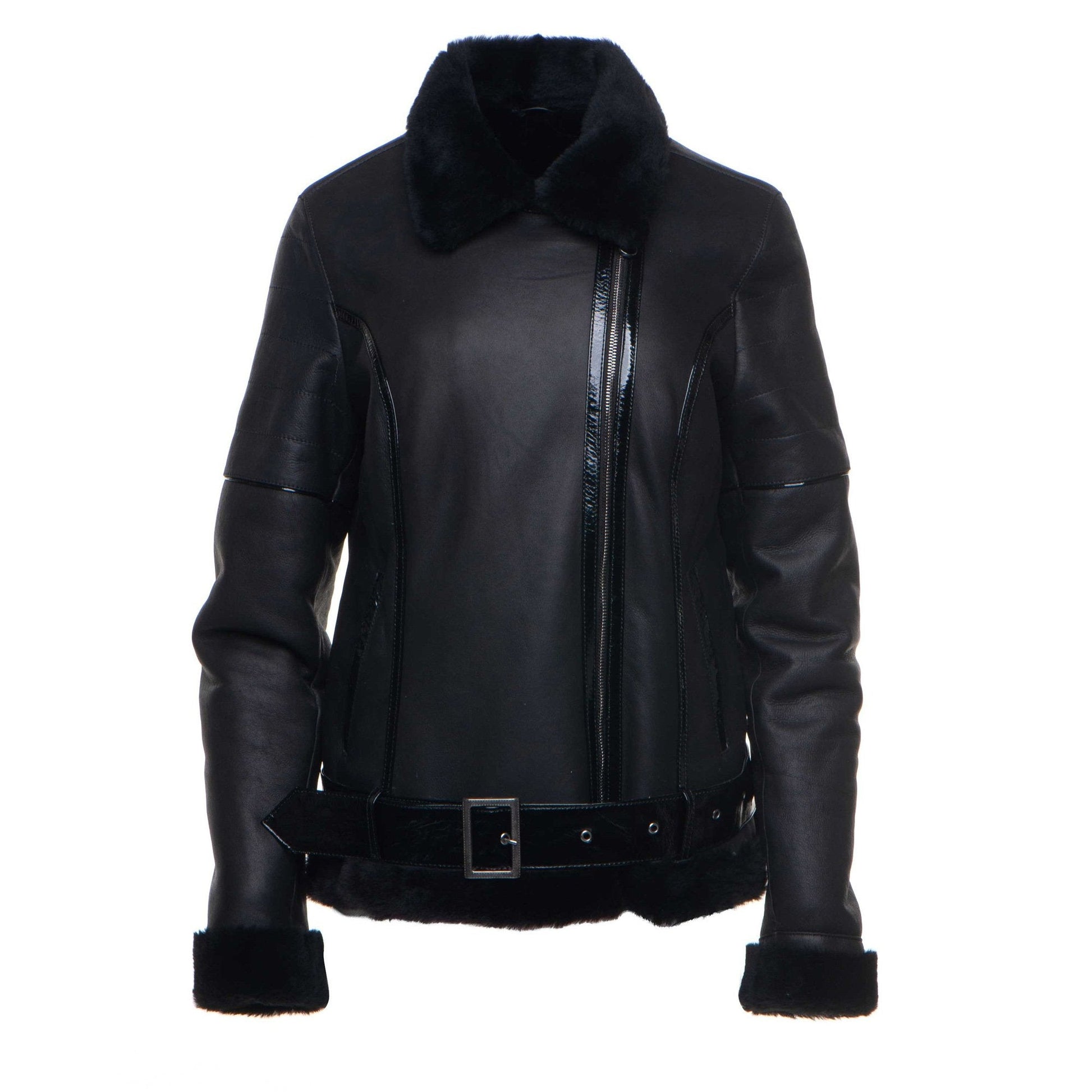 Tasha's Black Sheepskin Shearling B-3 Bomber Style Jacket