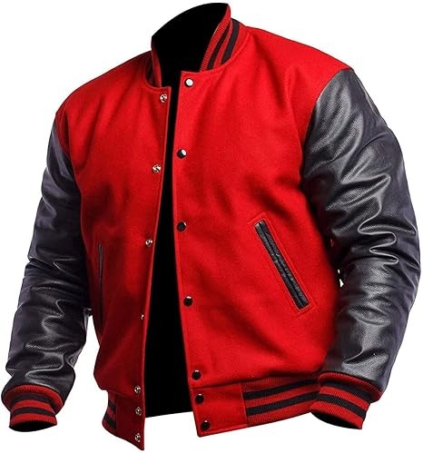 Varsity Blank Baseball College Bomber Jacket High School Plain Letterman Jacket with Leather Sleeves & Wool Coat