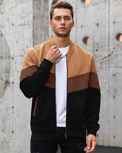 HYPESTFIT Men's Lightweight Color Block Varsity Bomber Jacket