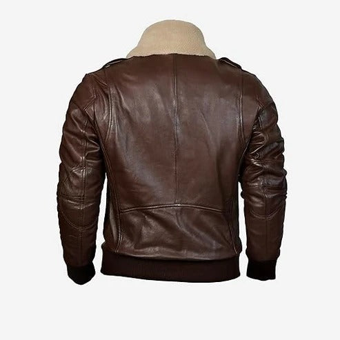 Men’s Classic Brown Aviator Sheepskin Leather Bomber Jacket - Timeless & Warm