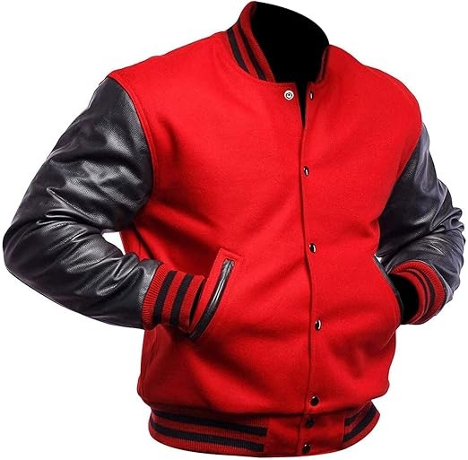 Varsity Blank Baseball College Bomber Jacket High School Plain Letterman Jacket with Leather Sleeves & Wool Coat