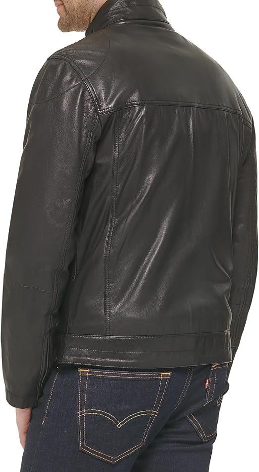 Cole Hana Men's Washed Leather Trucker Jacket